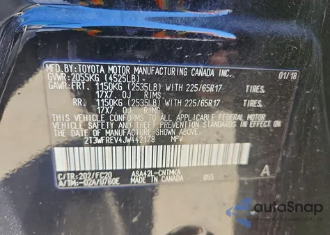 2018 Toyota Rav4 Adventure z USA, uszkodzony, nr VIN 2T3WFREV4JW442178